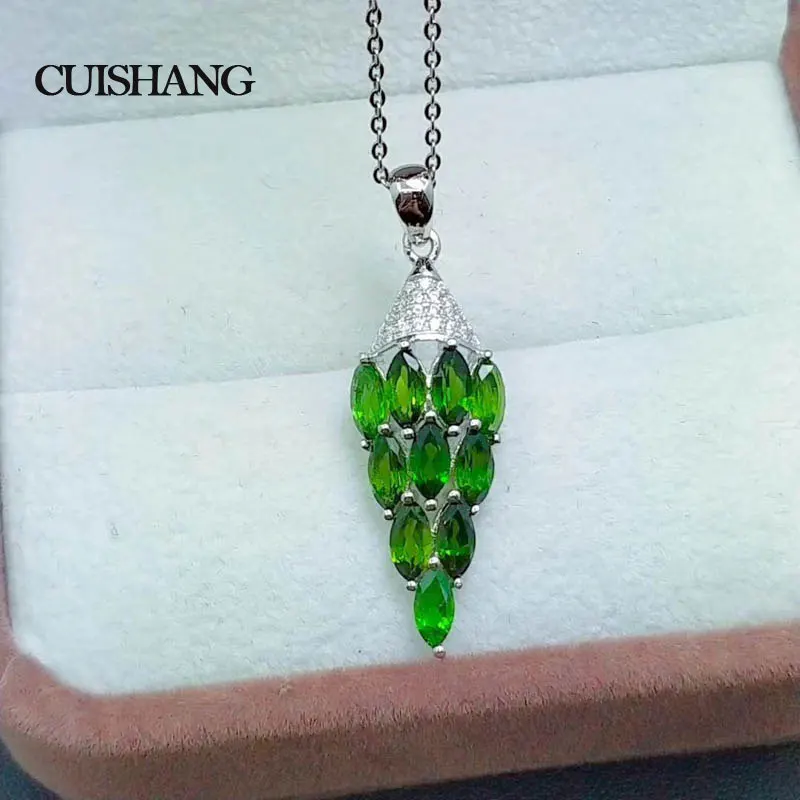 

CSJ Cute design 925 Sterling Silver Fine Jewelry Pendants Natural Gemstone Diopside wedding Engagement for women with box
