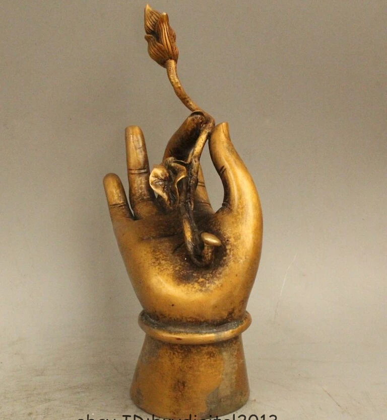 

8"Tibet Tibetan Buddhism Religion Bronze lotus flower Buddha Hand Statue
