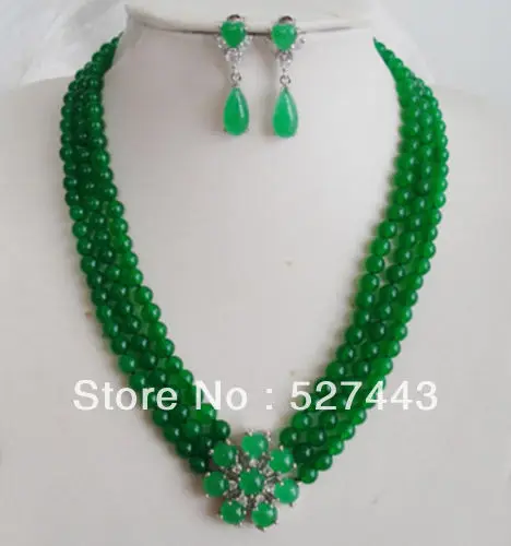 

Hot sale@> Wholesale Fashion Set Green stone Necklace Flower Necklace Earring Natural jewelry