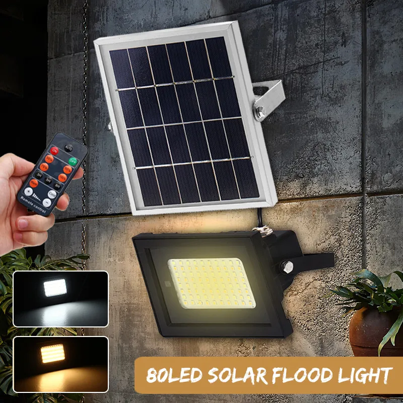 

Remote Control Solar Panel Floodlight Night Light 80LED Waterproof Outdoor Courtyard Street Path Landscape Light Floodlight