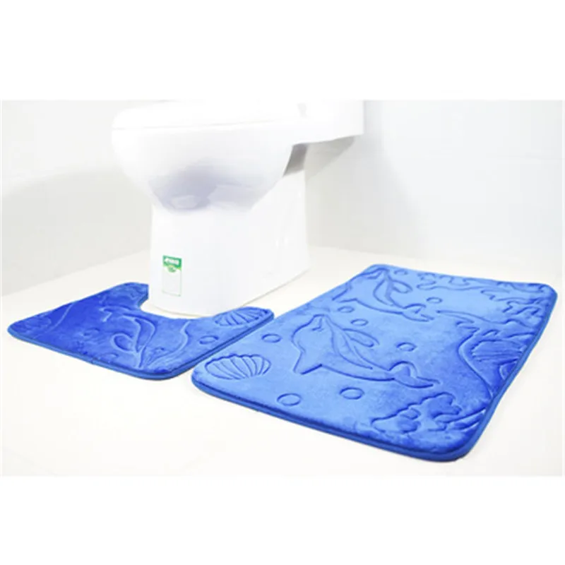  Toilet Mat 2pcs/set Dolphin 3D Flannel Bathroom Antiskid Rug Combination Suit tapis de douche anti 