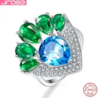 Jrose груша 2.37ct синий и зеленый CZ обручальное кольцо 100% Аутентичные 925 Стандартный серебряное кольцо обручальное юбилей Горячие