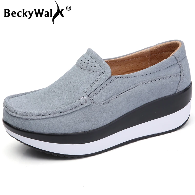 

BeckyWalk New Autumn Women Platform Sneakers Suede Leather Wedge Shoes Women Casual Comfortable Zapatos Mujer Size 35-42 WSH2741