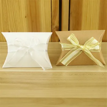 

100pc/lot kraft pillow boxes For kraft pillow shape wedding favor gift box candy box Wedding Party Gift Bag Party Decoration