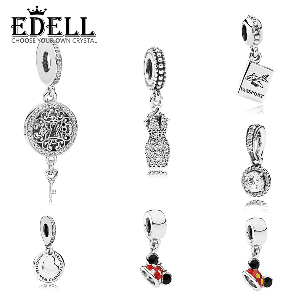 

123EDELL 100% 925 Sterling Silver PASSPORT DANGLE KEY HANGING CHARM Premium Gemstone Pendant Mother's Day Gift Original Jewelry