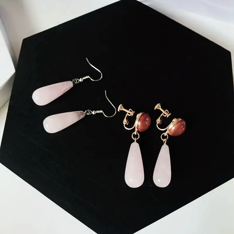 

Free Shipping Pink Natural Stone Teardrop Sweet Design Earring