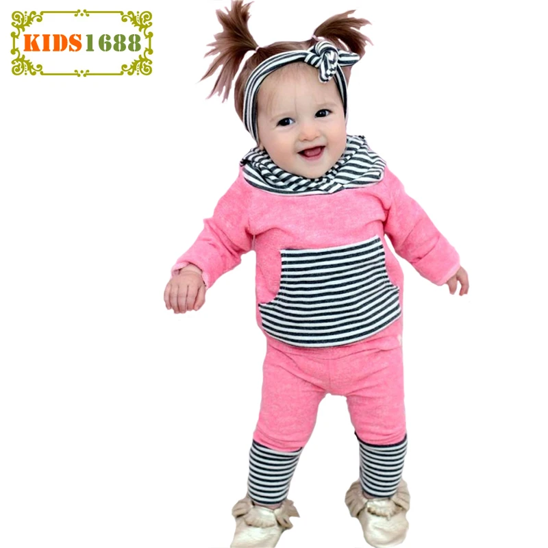 Autumn Kids Girl Boy Clothing Set 2017 Brand Stripe Hooded T shirt