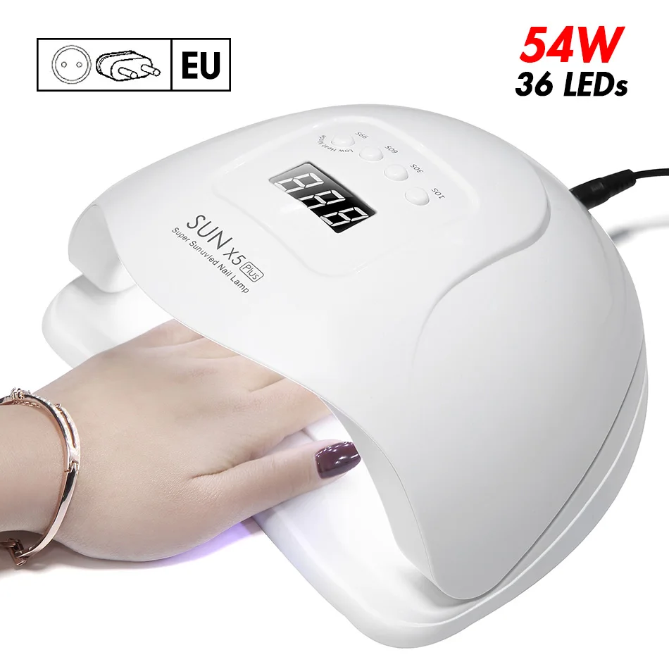OMlove SUN X5 Plus, УФ светодиодный светильник для ногтей, ЖК-дисплей, 36 светодиодный s лампа для ногтей, для маникюра, отверждения, Гель-лак, автоматическое распознавание, Сушилка для ногтей - Цвет: 54W White(EU Plug)