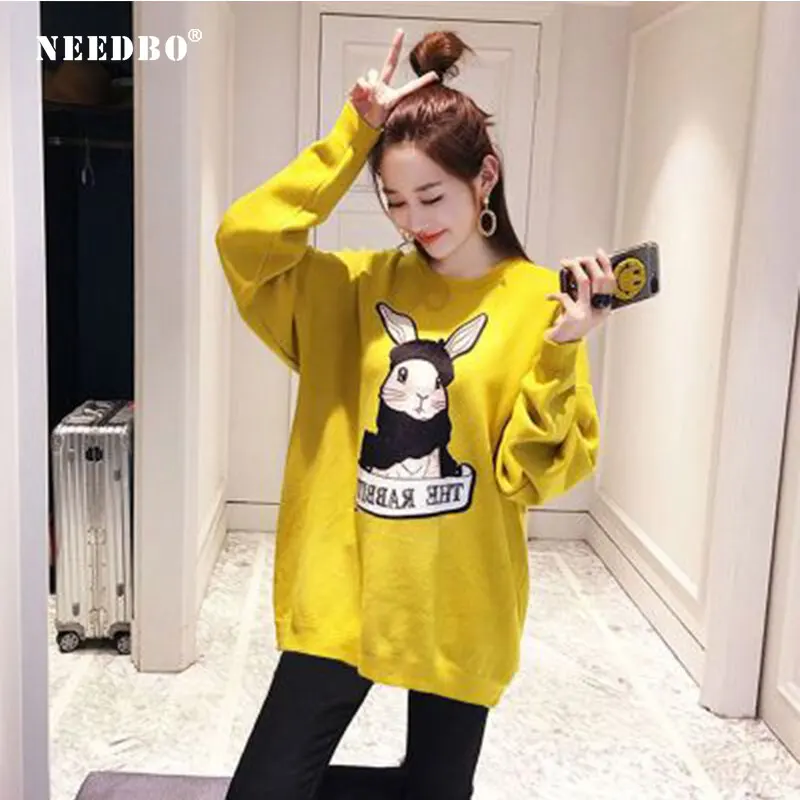 NEEDBO Hoodies Women Casual Long Sleeve Hoodies and Sweatshirts Women Female Autumn Winter Sweatshirt Dress Cartoon Sweatshirts