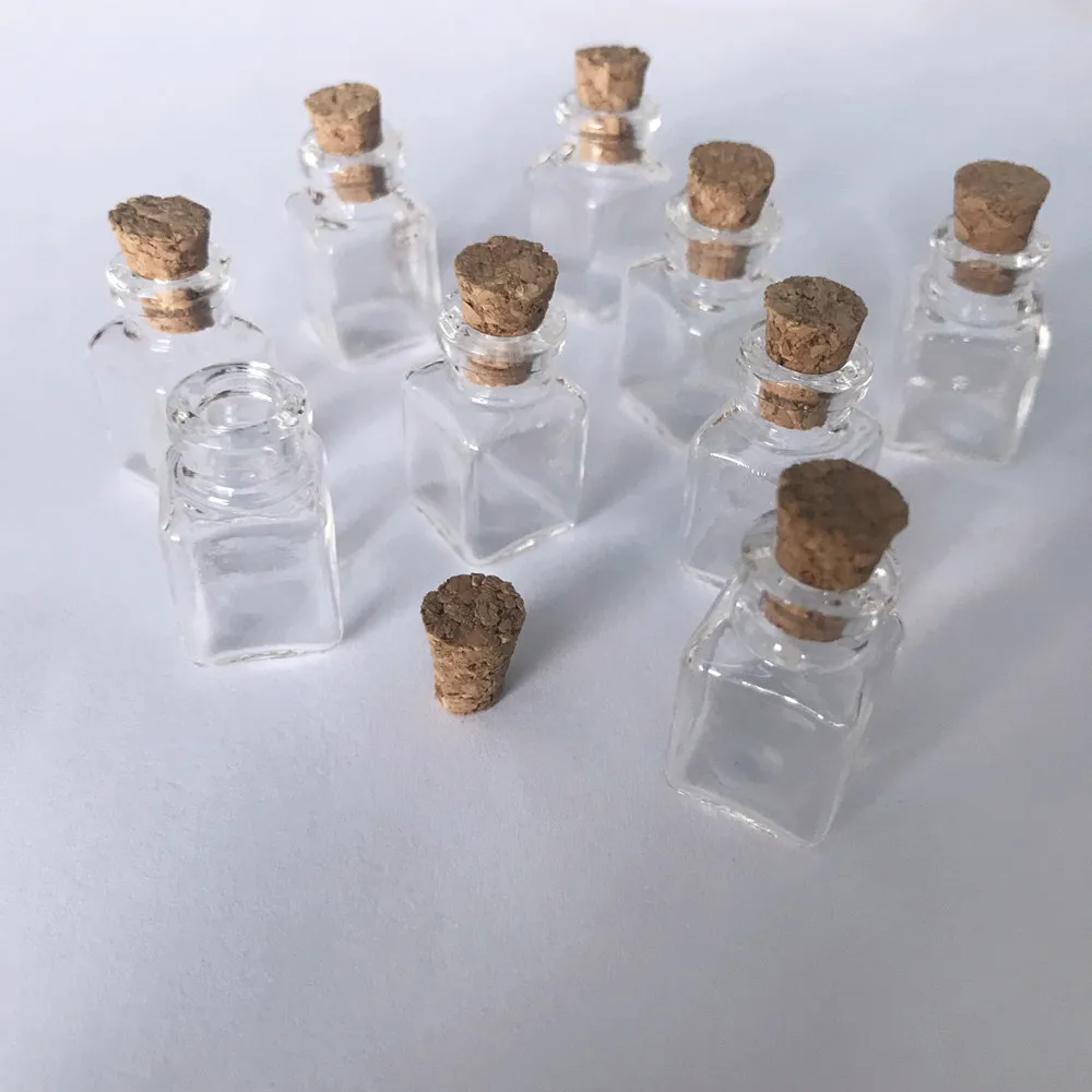 Mini Glass Bottles Pendants Rectangle Transparent Bottles With Cork Littles Jars For Gift Pendants 20pcs/lot