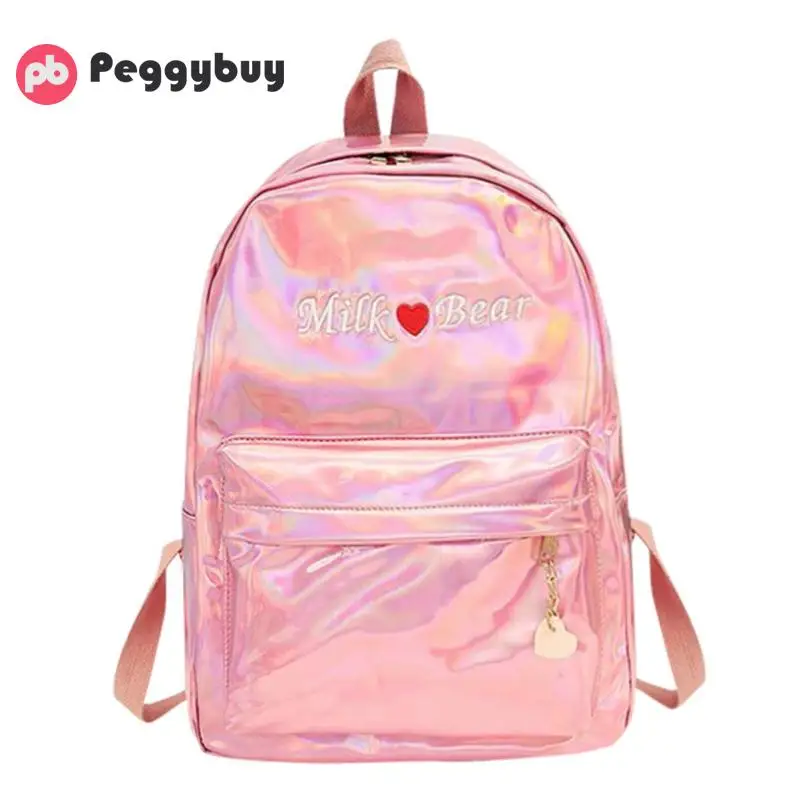 Mini Travel Bags Silver Blue Pink Laser Backpack Women Girls Bag PU