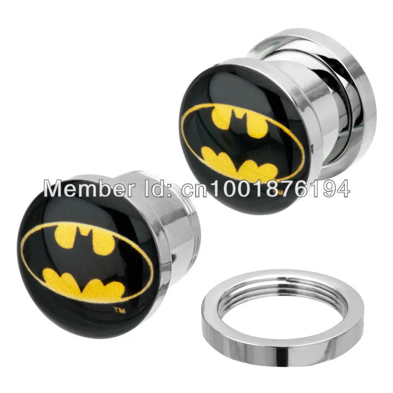 

New Product 64pcs/lot 316L Surgical Steel Screw Logo Batman body piercing jewelry ear plugs flesh tunnel mix sizes gauges