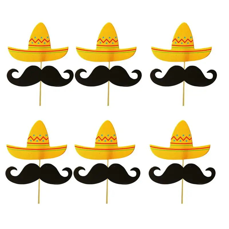 12pcs Cake Toppers Mustache And Hat Mexican Fruit Pick For