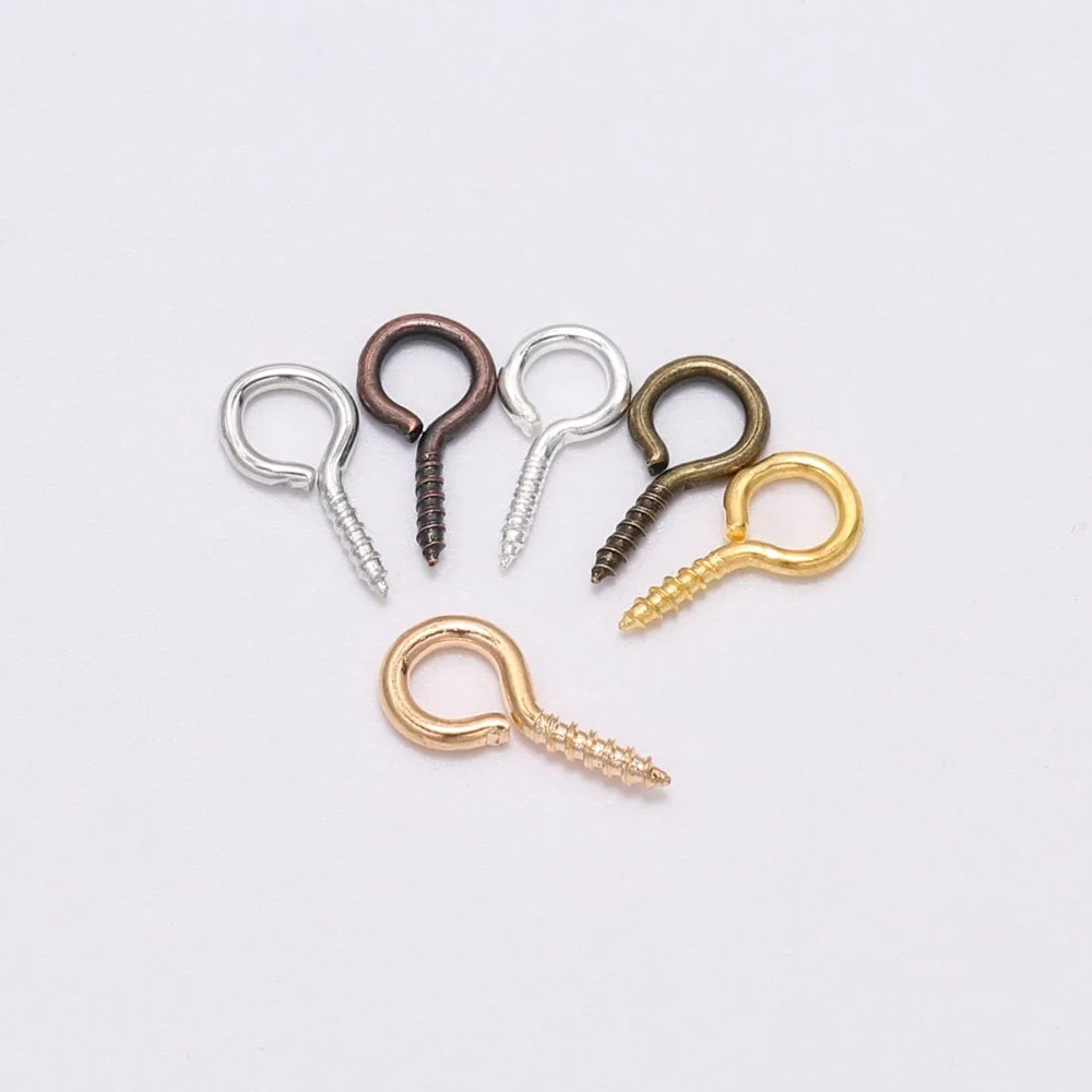 200ps 6*13mm Mini Eye Pins Eyepins Hooks Eyelets Screw Threaded Metal