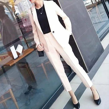 

Set female 2018 autumn new temperament fashion solid color wild small suit + nine pants elegant casual two-piece suit set