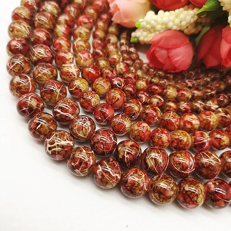 

Wholesale 4/6/8/10mm Pull White Silk Glass Beads Loose Spacer Beads Painted Charm For Jewellery Making DIY Bracelet&Necklace #14