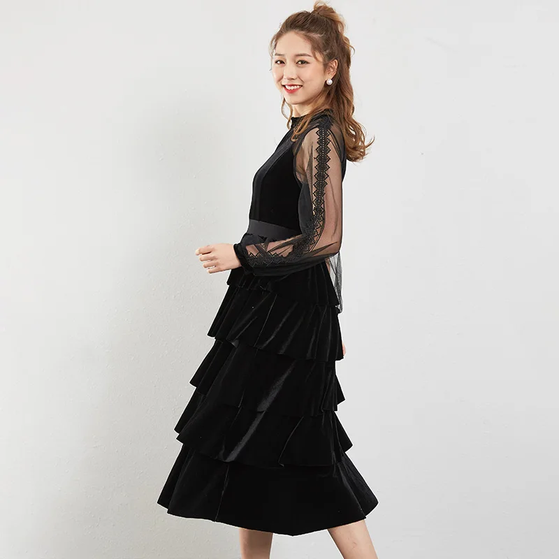 Hot Koop 2019 Real Geplooide Vrouwen Jurk Plus Vadim 2019 Voorjaar Nieuwe vrouwen Jurk Hoge Taille Taart Garen Stiksels fluwelen Kleding Hot Koop 2019 Real Geplooide Vrouwen Jurk Plus Vadim 2019 Voorjaar Nieuwe vrouwen Jurk Hoge Taille Taart Garen Stiksels fluwelen Kleding