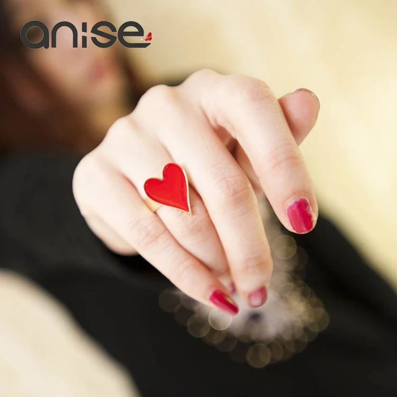 

Anise Charm Poker Drops Oil Open Ring Fashion Spades Red Heart Metal Finger Ring for Woman Adjustable Knuckle Rings Bijouterie