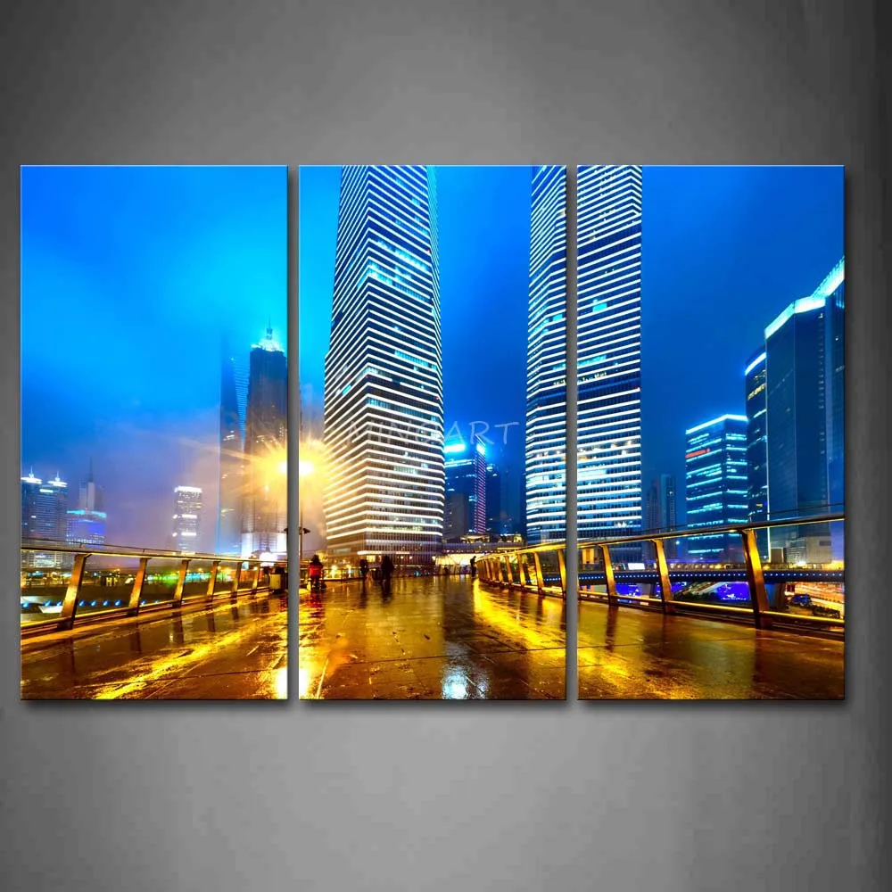Shanghai Skyline Imprimir SINGLE LONA pared Rascacielos Arte Cuadro Negro Y Blanco