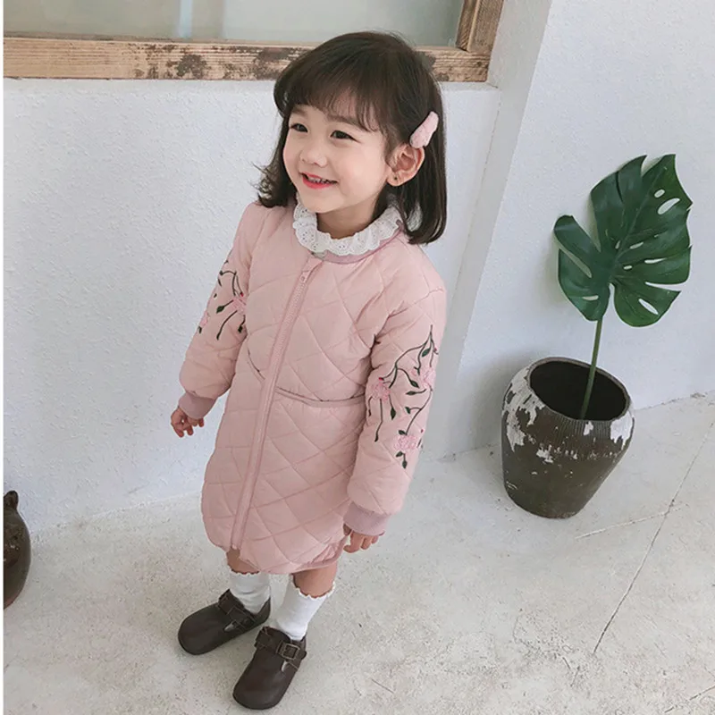 

New Fashion Teen Clothes Winter Jacket Girl Cotton Coat Kids Embroidery Warm Thick Long Zipper Down Coats For Teenage 4Y-10Y