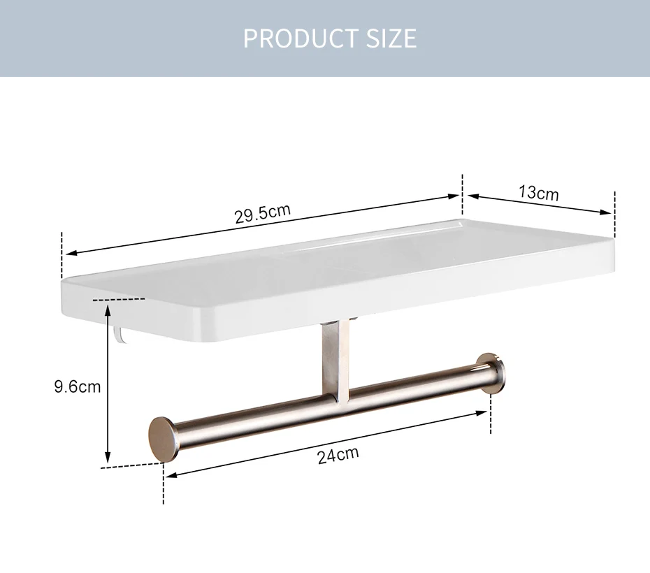 Fapully настенный держатель для туалетной бумаги из нержавеющей стали с двойными крючками, настенный держатель для ванной комнаты, белая полка АБС G163