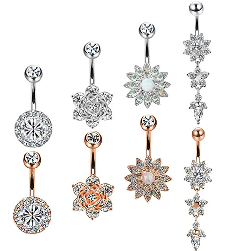 4pcs/set Steel Dangle Navel Ring Boho Womens Belly Button Ring Set Body Piercing Jewelry Wholesale