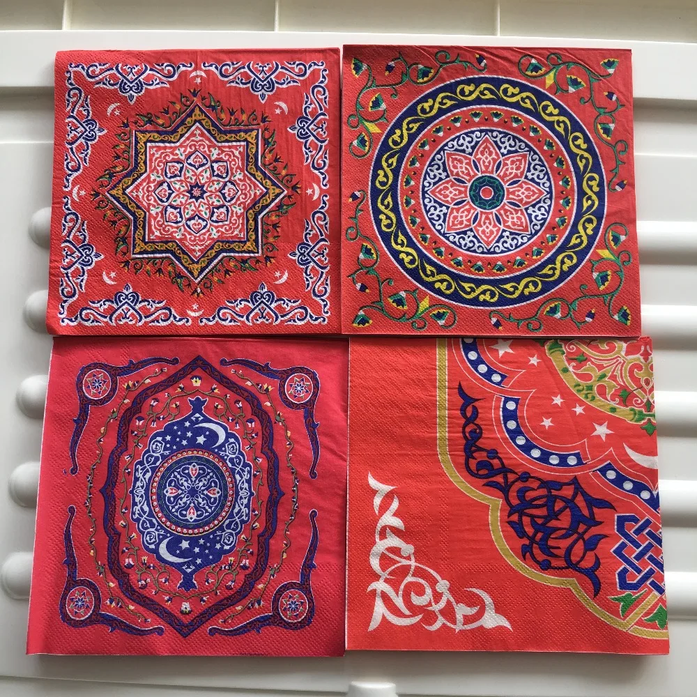 

Decoupage wedding vintage napkin paper tissue mysterious patterb blue red yellow birthday party beautiful serviettes decor 20
