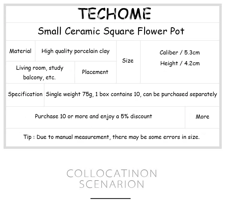 TECHOME Классический белый керамический цветочный горшок маленький квадратный зеленый Растительный держатель цветочный контейнерный Горшок стол балкон мини растительный горшок