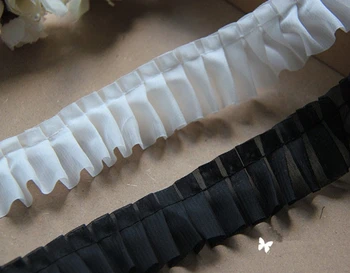 

15Yds/lot Exquisite Black/White Chiffon Lace Wedding Dress Ruffle Lace Free Shipping