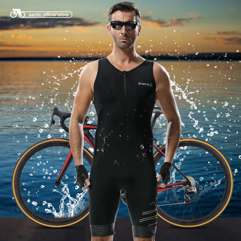 

Santic Men Triathlon Cycling Padded Jerseys One Piece Summer Black Running Swimming Cycling Jerseys Cycling Clothings M5C03007H
