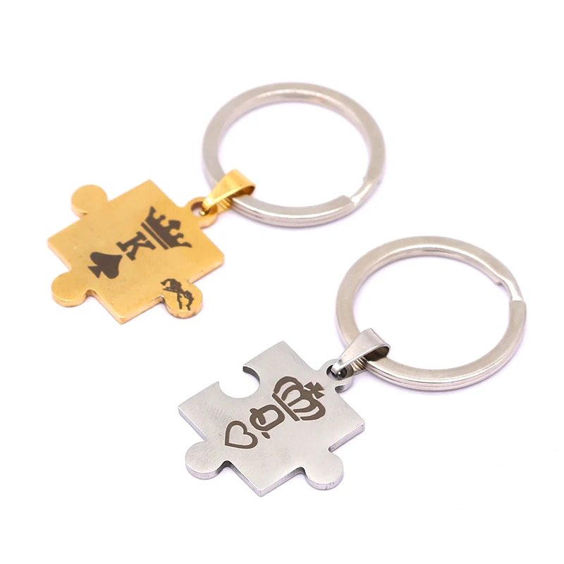 

1Pc Stainless Steel Creative King Queen Keyring Lover Keychain Charms for Boyfriend Girlfriend Jewelry Valentine's Day Gifts