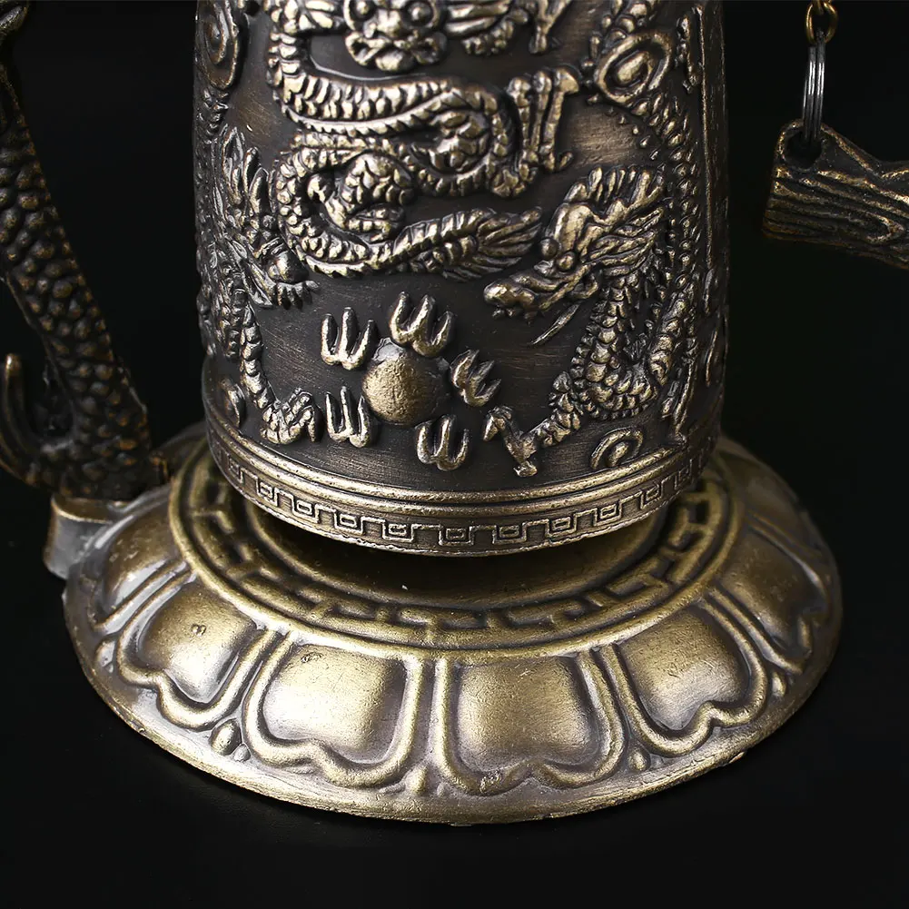 Резной античный китайский колокольчик с драконом Азиатский Антиквариат медный латунный Лотос Будда Буддизм искусство часы-Статуэтка