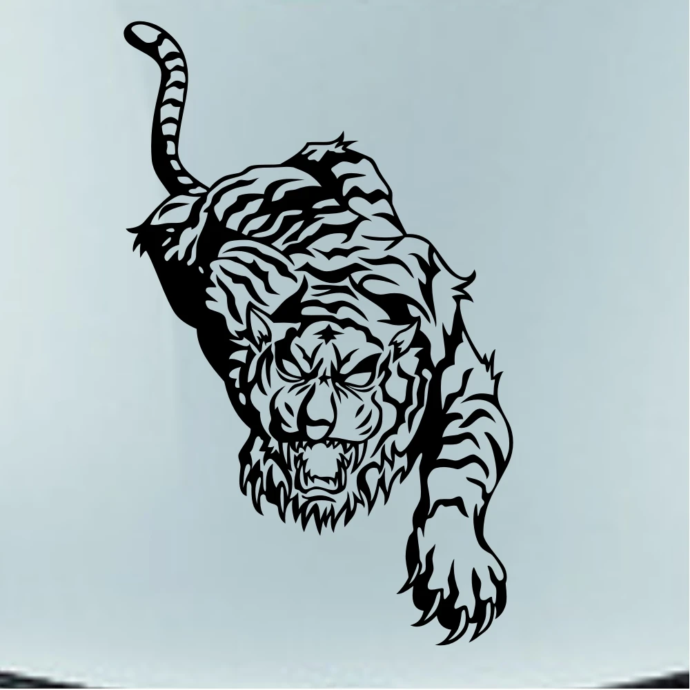 Car Running Tiger Flames Animals 17''x 27.5'' Hood decals Vinyl