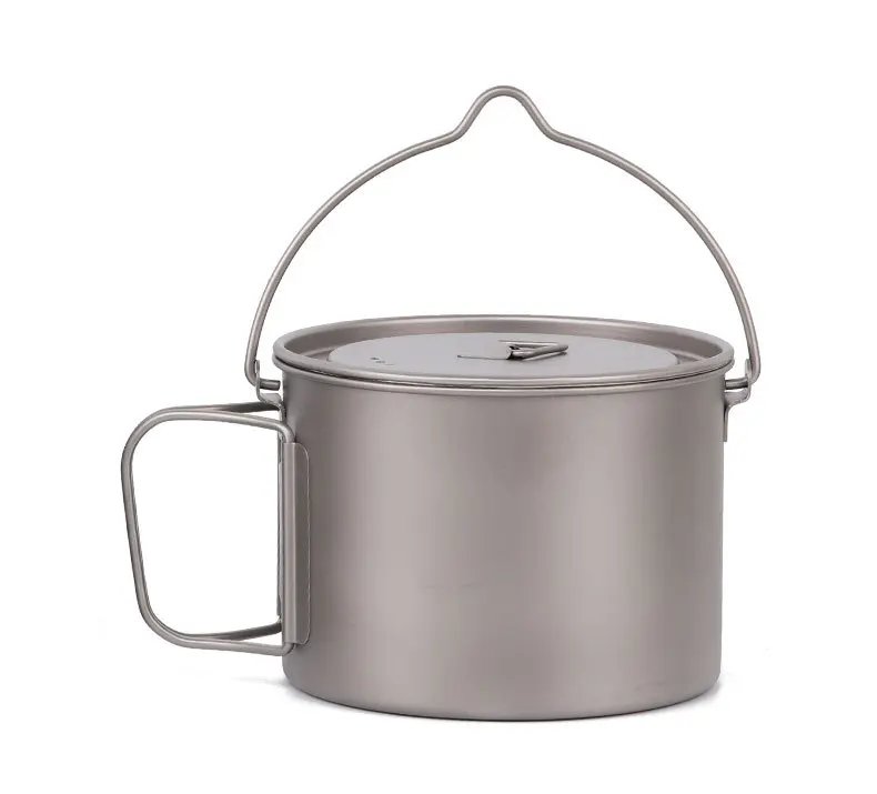 

900ml Outdoor Hiking Picnic Titanium Pot With Bail Handle Portable Water Cup Hanging Camping Pot