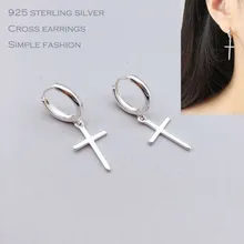 

Fashion 925 sterling silver cross earings for women Silver S925 jewelry dangle earring for girls simple round earing