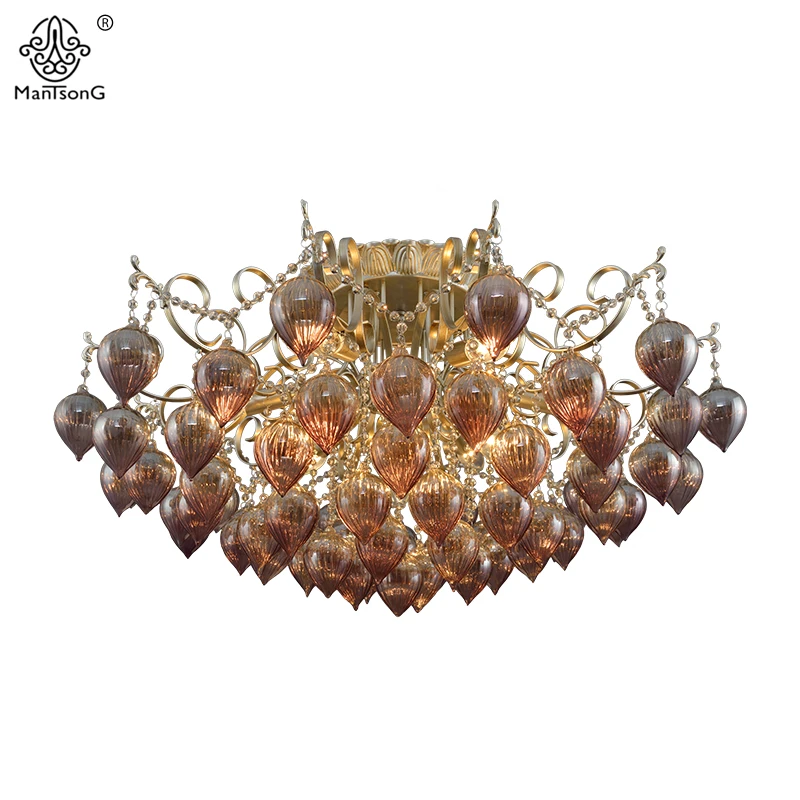 Modern Crystal Ceiling Light Foyer Purple Glass Ceiling