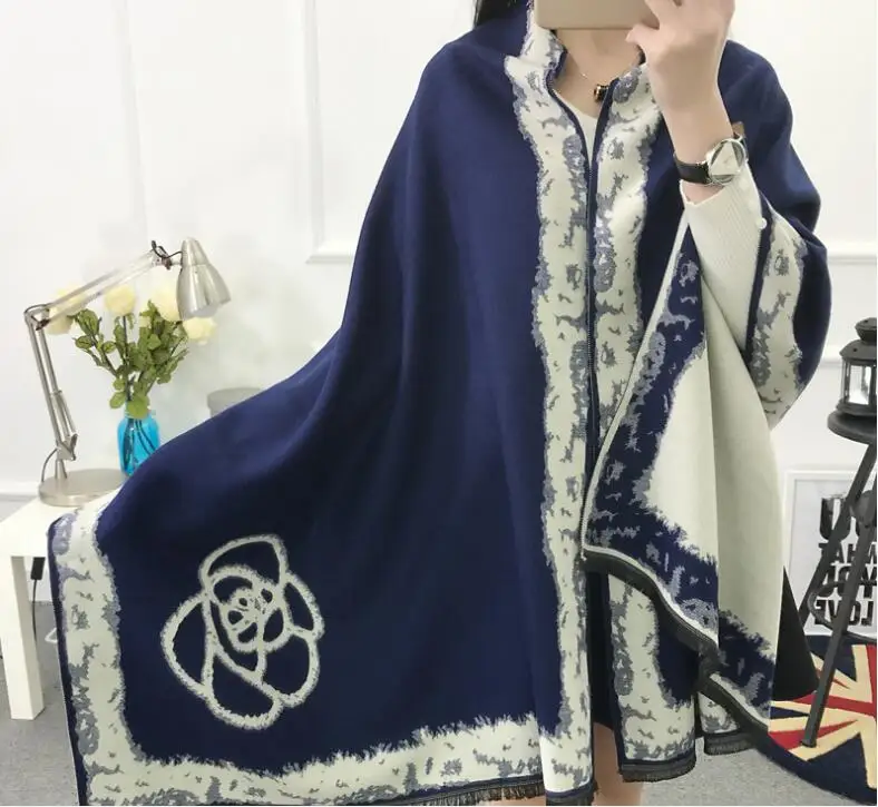 

Fall and Winter 2019 New Crown Large Flower Cashmere Scarf Warm Fashion Flower Dual-purpose Shawl dupla face 68046