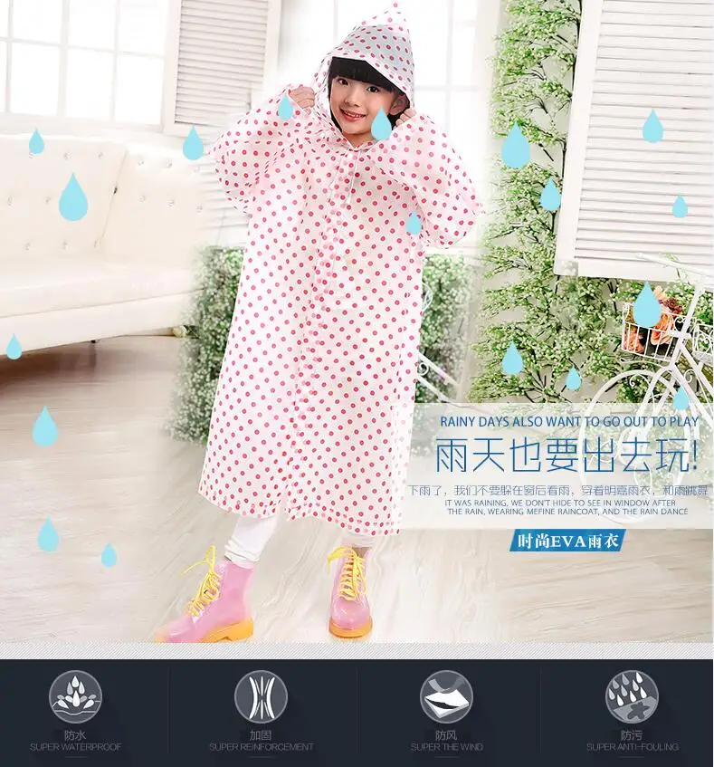 1.Student Raincoat for Child Children Dot Kid Girls boy Rain Coat Waterproof Long Rainwear Poncho Rainsuit Rainjacket Hot sale