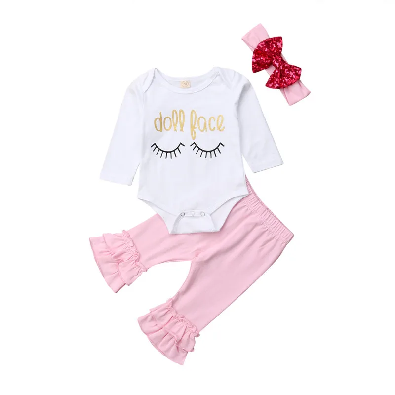 Emmababy для новорожденных топы для девочек ползунки милый комбинезон футболки длинные однотонные штаны головной ободок Одежда наборы из 3