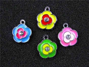 

AE784 Mix Color 100Pcs Alloy Metal Enamel Flower Charms Pendant 22x19mm