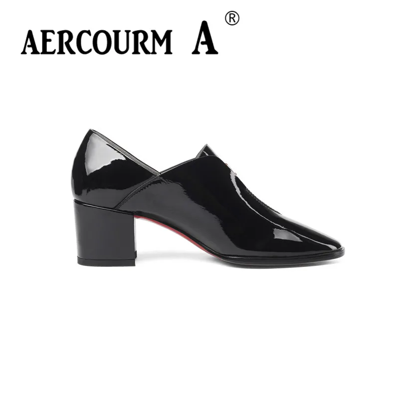 Туфли Aercourm A женские из натуральной кожи однотонные лоферы квадратный каблук