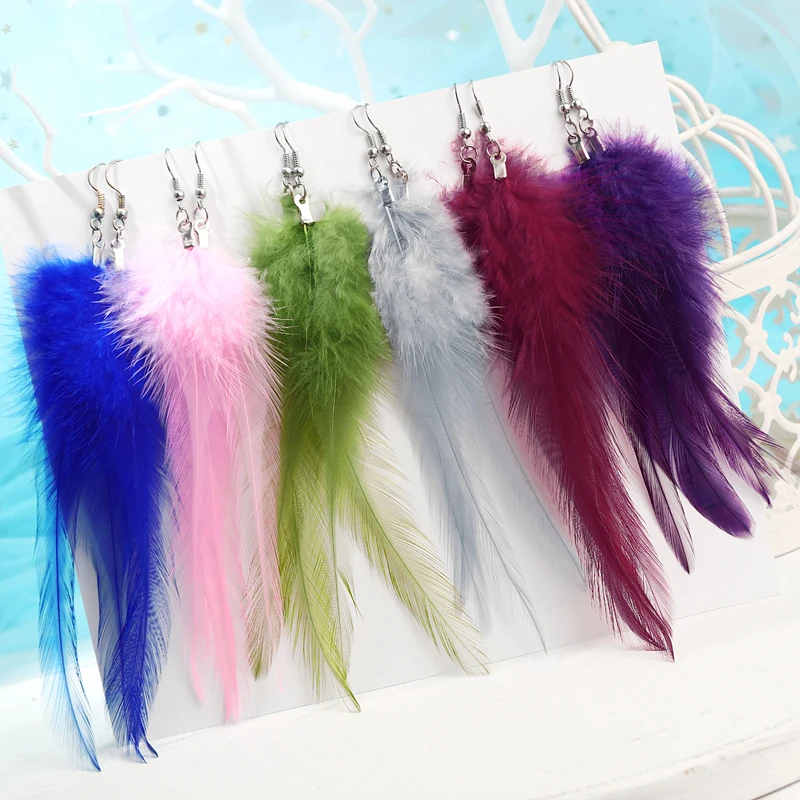 

ZOSHI Silver Vintage Ethnic Colorful Feather Dangle Drop Earrings for Women Female 2019 Wedding Summer Jewelry Accessories