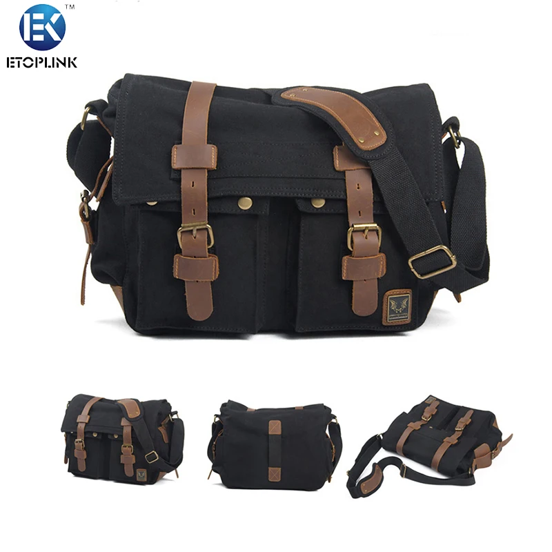 UNIFISH Canvas Vintage DSLR SLR Camera Shoulder Bag Men's Vintage Canvas Leather Military Messenger Bag for Canon For Nikon