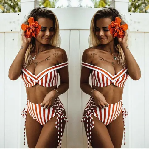 

Women Sexy Striped Two-Piece Suits High-Waisted Beach Summer Swimsuit Female Ladies Brazilian Bikini Set Bathing Suit Beachwear