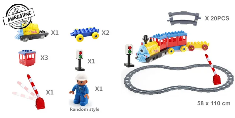 Marumine на батарейках Duplo поезд трек с светильник и звук дети Железнодорожные Строительные блоки Набор Обучающие игрушки для детей