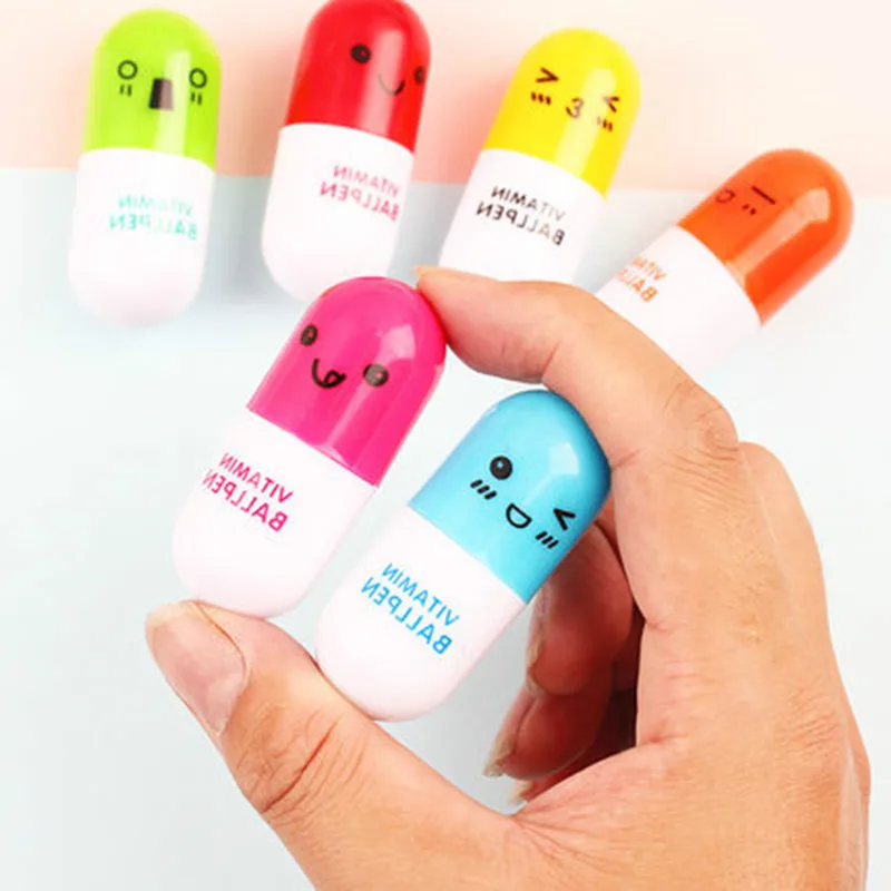 

HOT kawaii Elliptical Pills Ballpoint Pens Student Ball Point Pen School Office Supplies Learning Stationery Wholesale