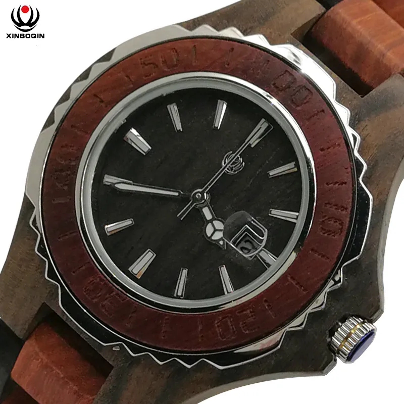 XINBOQIN бренд Одина смотреть Японии любителей кварцевые часы высокое качество натуральный Сандал наручные часы пара календарь Для мужчин