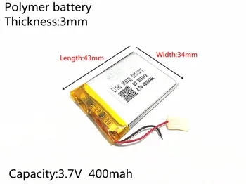 

3.7V,400mAH,303443 PLIB; polymer lithium ion / Li-ion battery for GPS,mp3,mp4,mp5,dvd,bluetooth,model toy mobile bluetooth