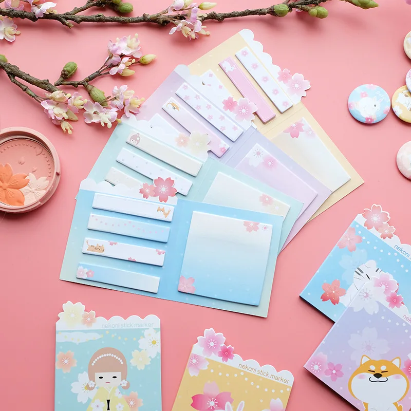 Kawaii Cherry Animal Sakura memo pad N Times Sticky Notes Escolar Papelaria школьная наклейка-закладка японские канцелярские принадлежности