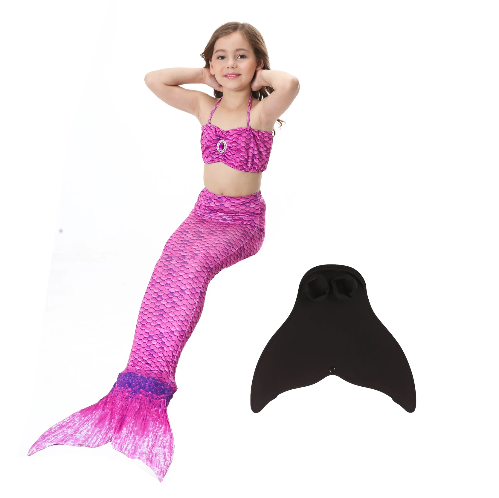 

New Fashion Infantil Fuchsia Yellow Pink Blue Red Bikini + Mermaid Tail Kids Swimwear 6t 8t 10 12 Years Girls Swimsuit